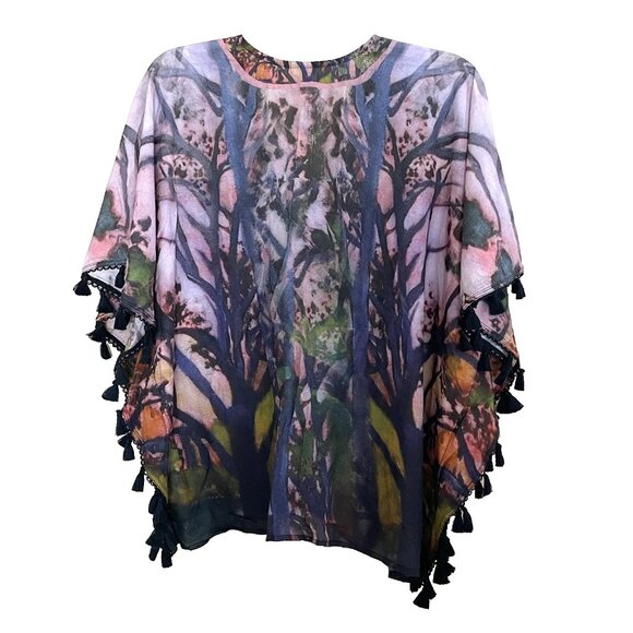 Anthropologie Bl^nk London Tunic Top Blouse One Size V-neck Tassels Goblincore - Picture 2 of 10